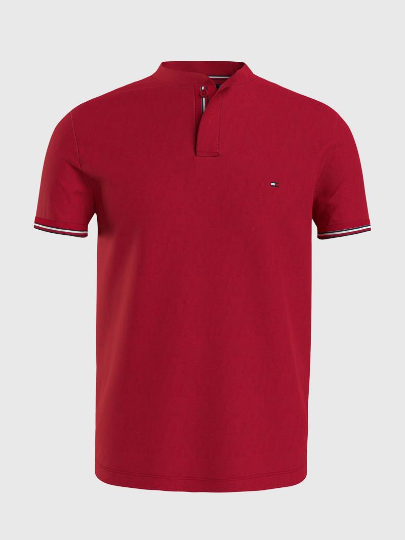 Férfi Tommy Hilfiger Slim fit contrast placket Polos Piros | HU 1092DFM